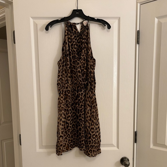 PARKER Leopard Print Halter Dress with Chainlink Neck Detail Size Large - Picture 2 of 11